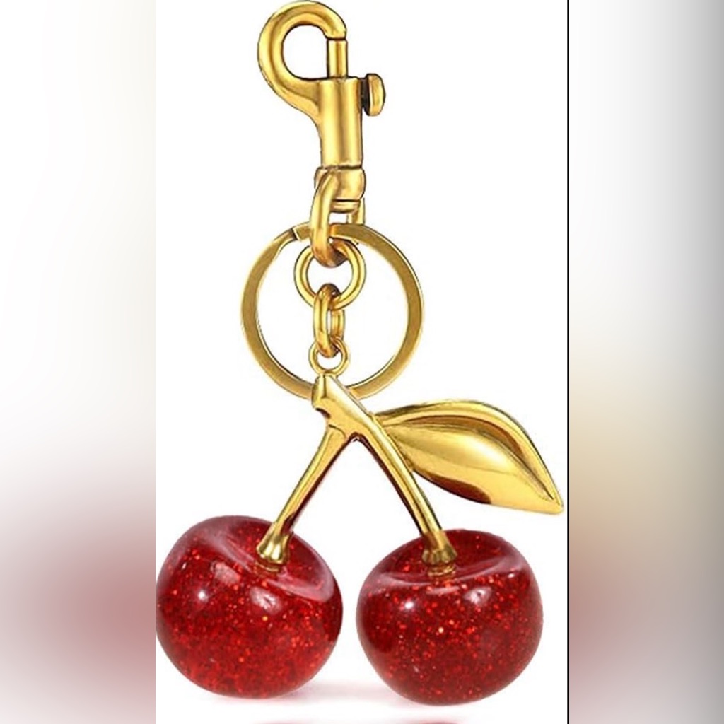 Gold-Tone Cherry Brooch With Sparkling Red Enamel - Women Jewelry